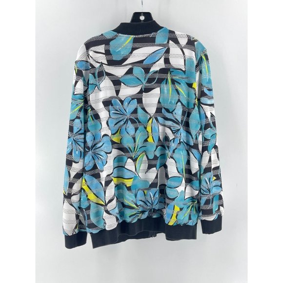 Alfred Dunner Blue Yellow Floral Print Full Zip Sweatshirt Jacket Size 14 - Picture 6 of 13